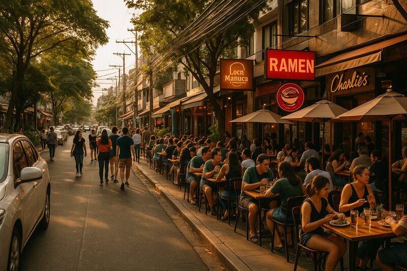 Food market atmosphere along the street