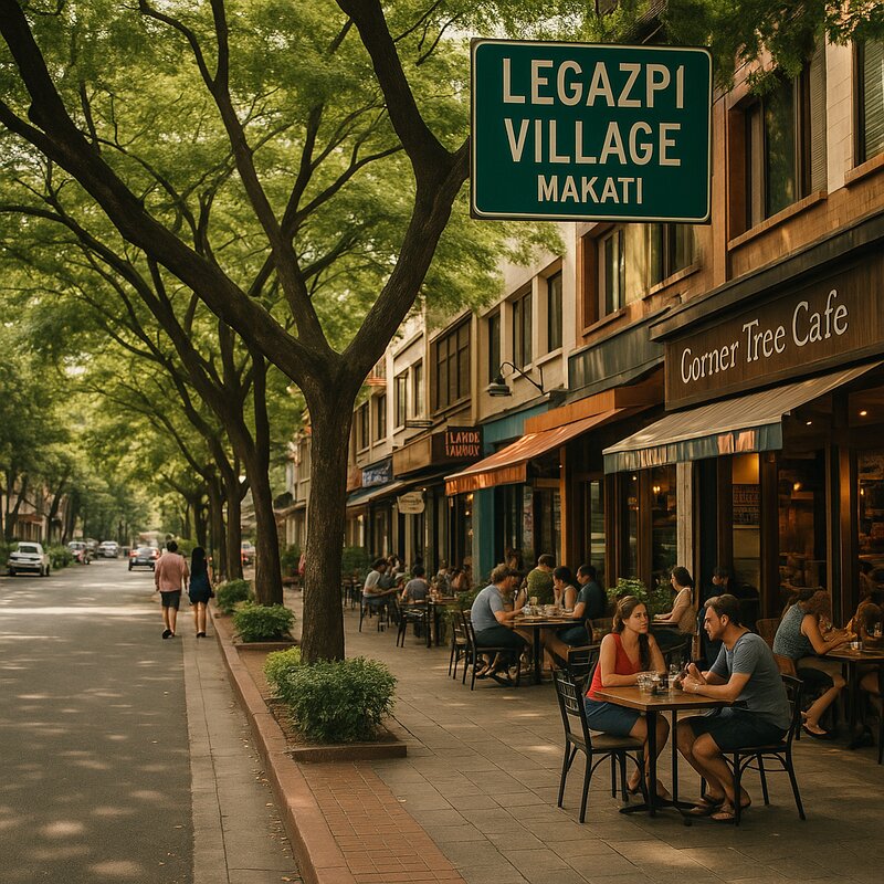 Tree-lined street with canopy in Legazpi Village