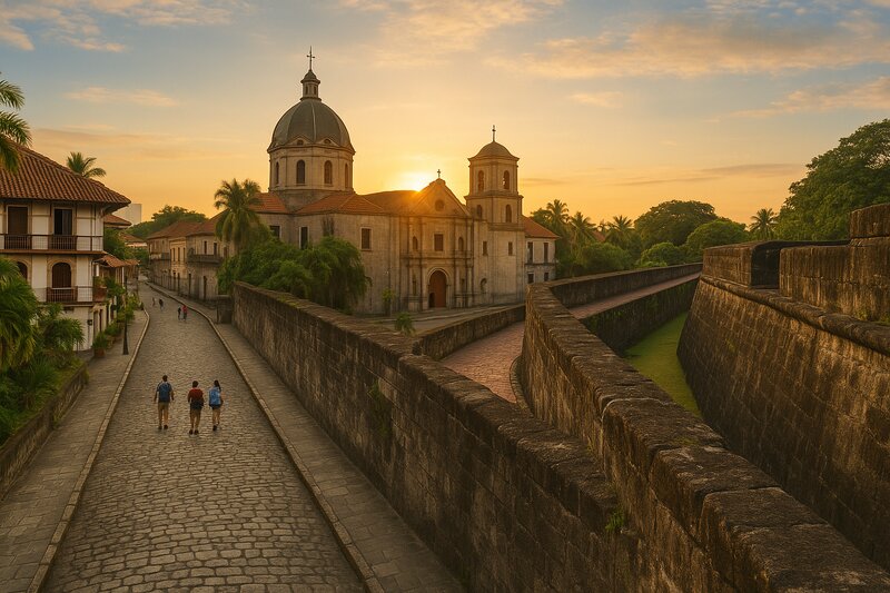 Views of Manila's historic Intramuros with Spanish colonial architecture and Fort Santiago