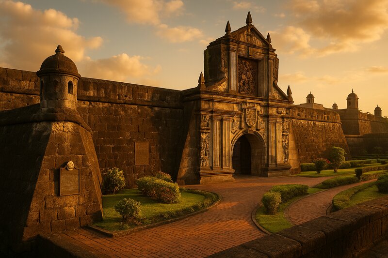 Historic stone fortress and colonial architecture in Intramuros with cultural heritage ambiance