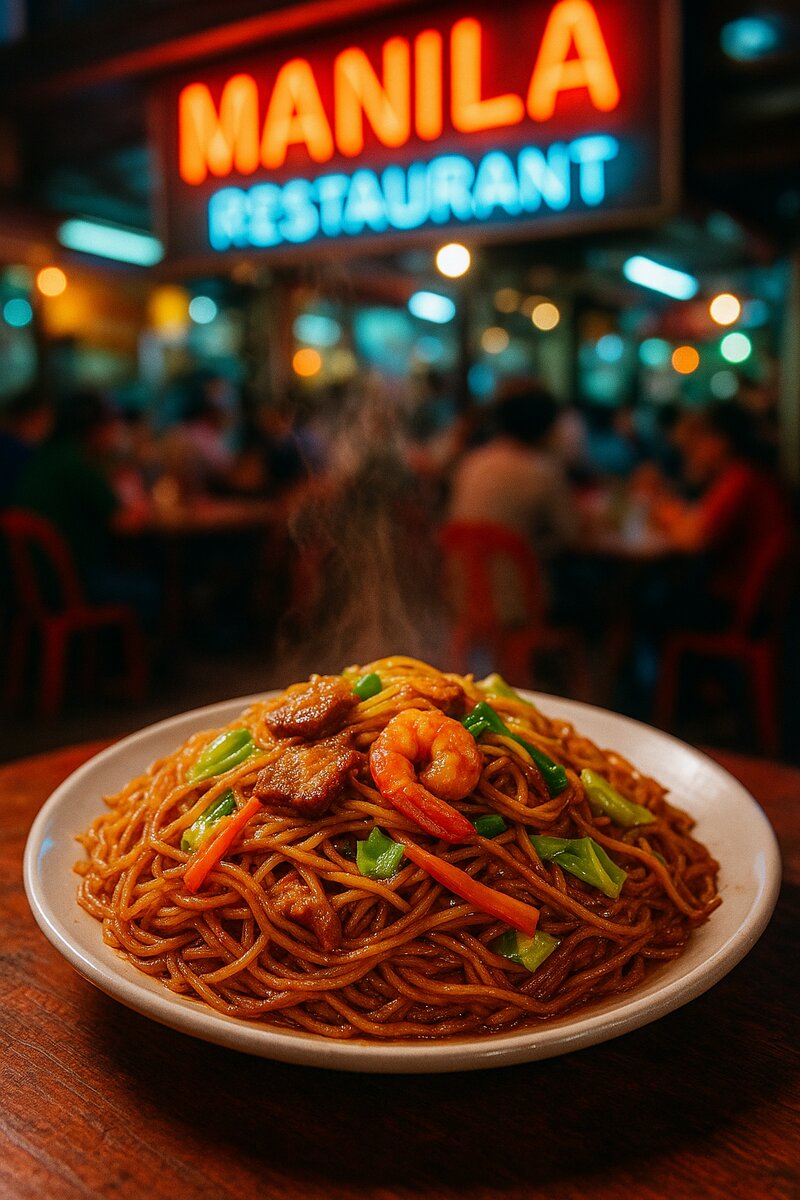 Bihon guisado stir-fried rice noodles with meat and vegetables