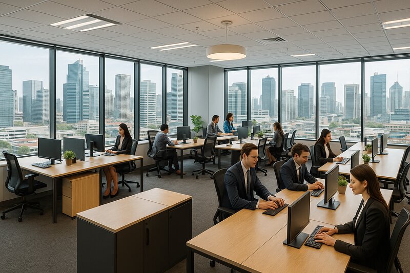 Professional office areas with dining options