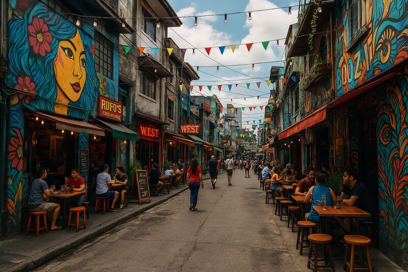 Colorful street scene in Poblacion, Makati