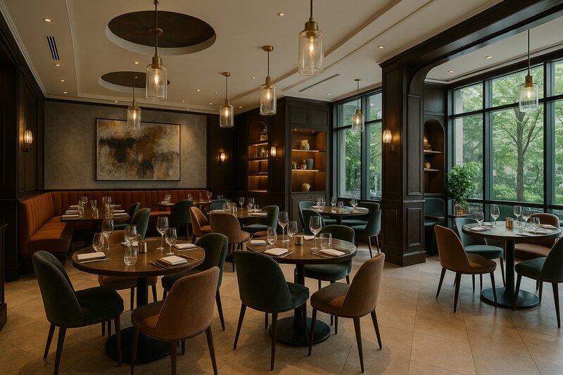 Upscale restaurant interior in Salcedo Village with modern ambiance