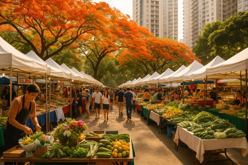 Salcedo Saturday Market with food stalls and crowds