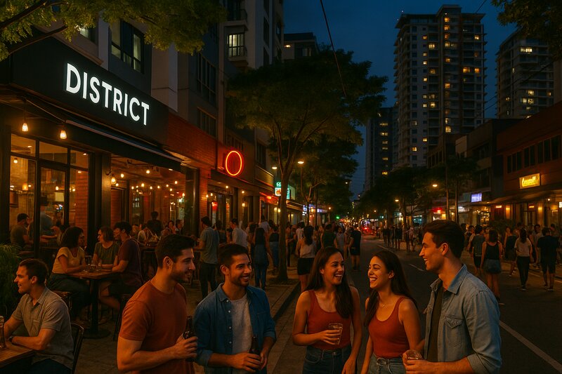 Social gathering and nightlife atmosphere